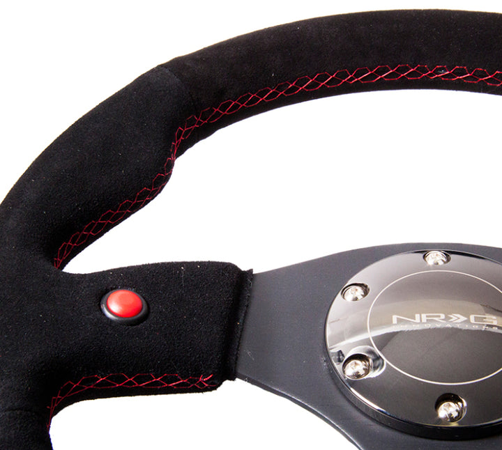 NRG Reinforced Steering Wheel (320mm) Blk Suede w/Dual Buttons.