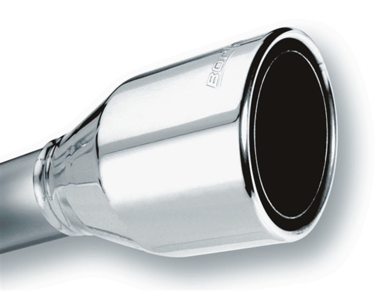 Borla 2.5in Inlet 4.5in Round Rolled Angle Cut Phantom X 7.75in Long Embossed Universal Exhaust Tips.