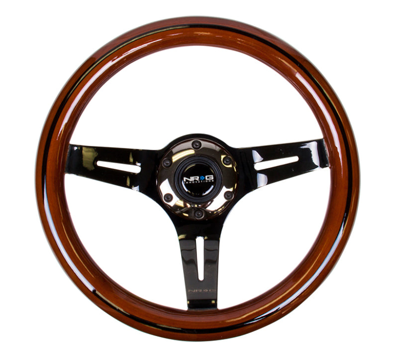 NRG Classic Wood Grain Steering Wheel (310mm) Dark Wood & Black Line Inlay w/Blk Chrome 3-Spoke Ctr..