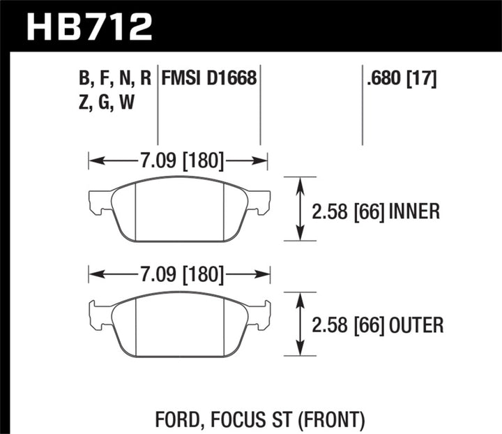 Hawk 13 Ford Focus Performance Ceramic Front Street Brake Pads.