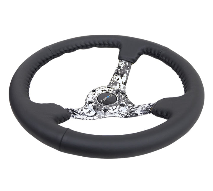 NRG Reinforced Steering Wheel (350mm / 3in. Deep) Blk Leather w/Hydrodipped Digi-Camo Spokes.