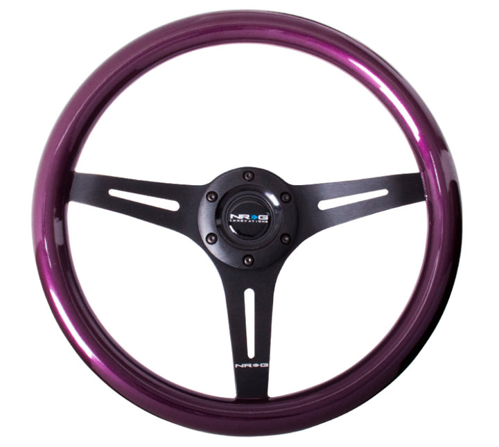 NRG Classic Wood Grain Steering Wheel (350mm) Purple Pearl/Flake Paint w/Black 3-Spoke Center.