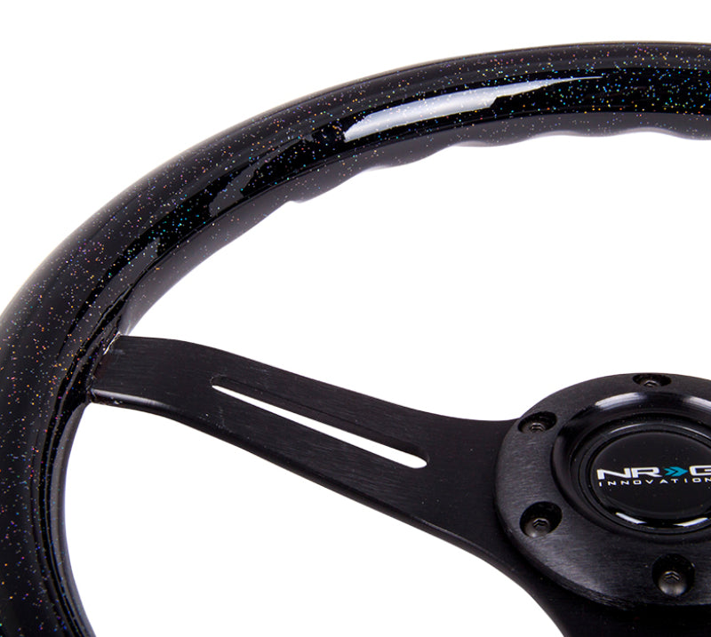 NRG Classic Wood Grain Steering Wheel (350mm) Black Sparkled Grip w/Black 3-Spoke Center.