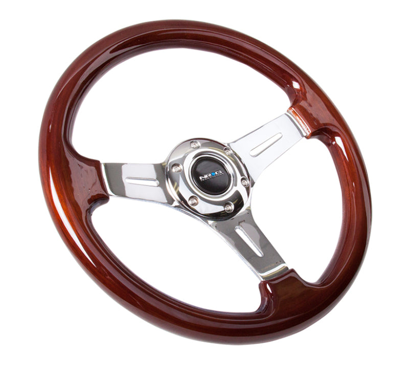 NRG Classic Wood Grain Steering Wheel (330mm) Wood Grain w/Chrome 3-Spoke Center.