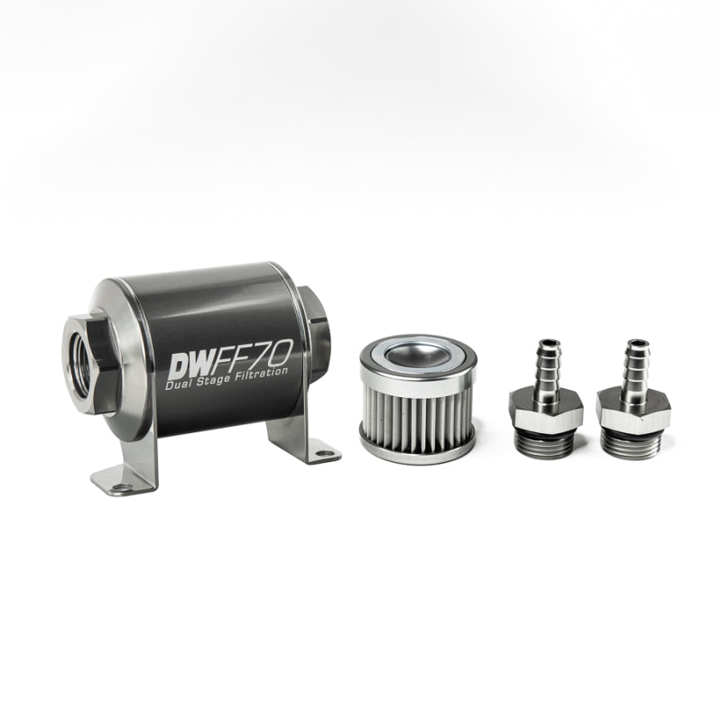 DeatschWerks Stainless Steel 5/16in 10 Micron Universal Inline Fuel Filter Housing Kit (70mm).
