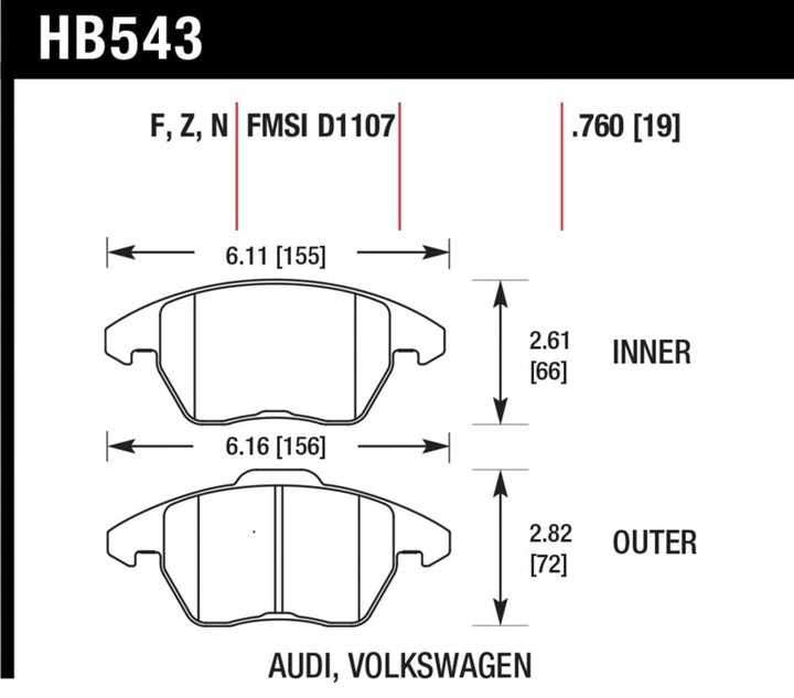 Hawk 2006-2009 Audi A3 TFSIi Quattro 2.0 HPS 5.0 Front Brake Pads.