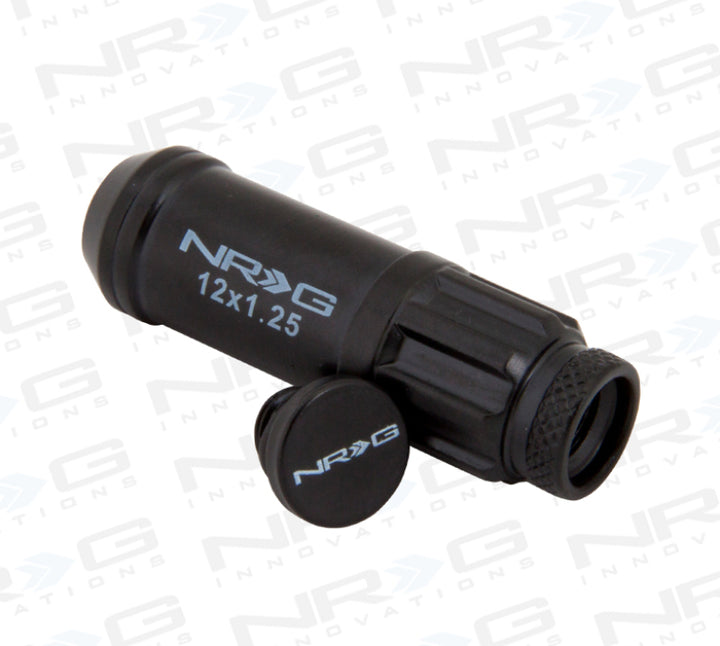 NRG 700 Series M12 X 1.25 Steel Lug Nut w/Dust Cap Cover Set 21 Pc w/Locks & Lock Socket - Black.