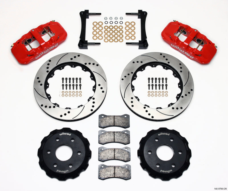 Wilwood AERO6 Front Truck Kit 14.25in Drill Red 1999-2014 GM Truck/SUV 1500.