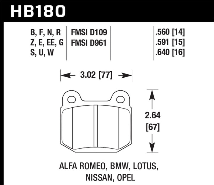 Hawk 77-82 BMW 320I / 83-90 Alfa Romeo Spider / 84-86 Alfa Romeo Spider HPS Street Rear Brake Pads.