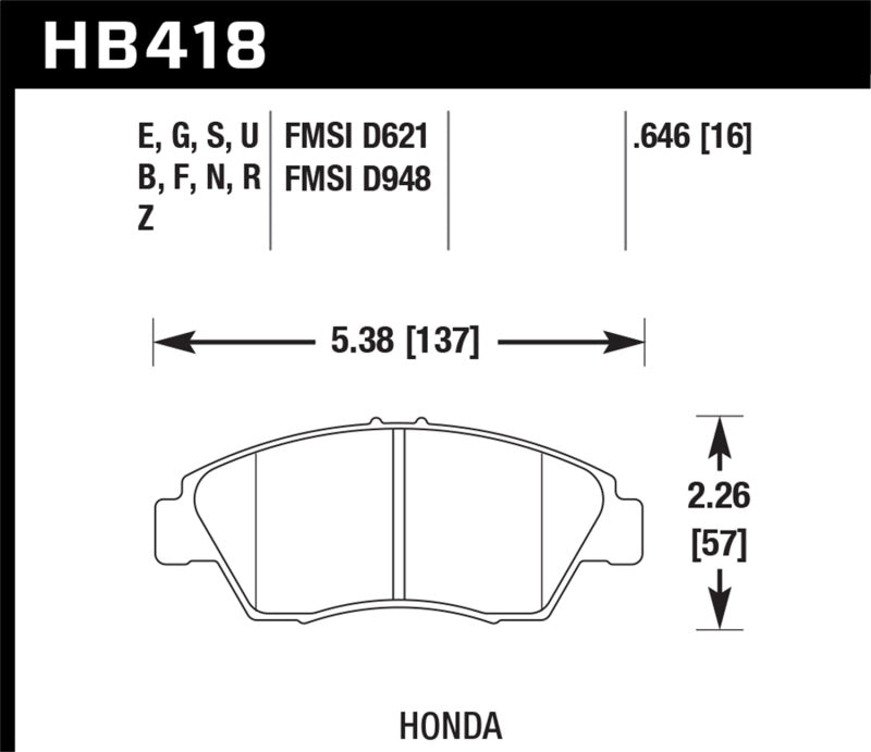 Hawk 02-06 RSX (non-S) Front / 03-11 Civic Hybrid / 04-05 Civic Si HP DTC-60 Front Race Brake Pads.