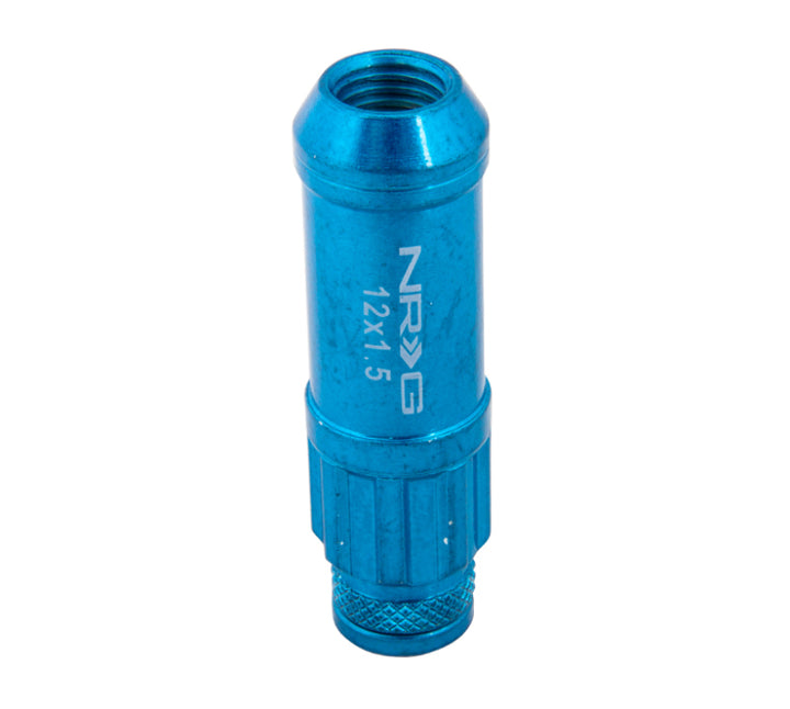 NRG 700 Series M12 X 1.5 Steel Lug Nut w/Dust Cap Cover Set 21 Pc w/Locks & Lock Socket - Blue.