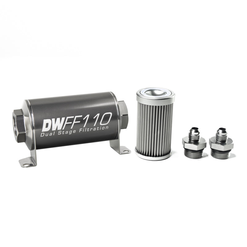 DeatschWerks Stainless Steel 6AN 10 Micron Universal Inline Fuel Filter Housing Kit (110mm).