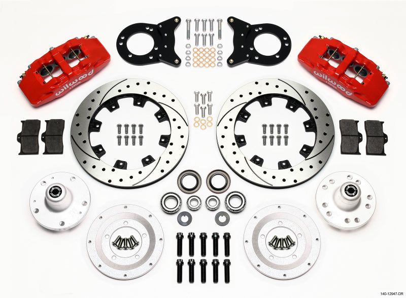 Wilwood Dynapro 6 Front Hub Kit 12.19in Drill Red 1965-1969 Mustang Disc & Drum Spindle.