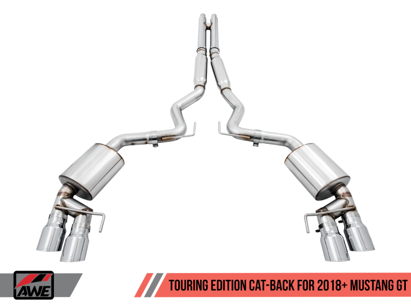 AWE Tuning 2018+ Ford Mustang GT (S550) Cat-back Exhaust - Touring Edition (Quad Chrome Silver Tips).