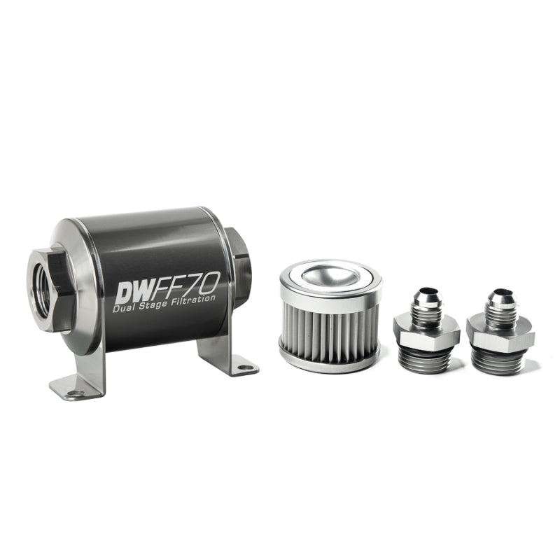 DeatschWerks Stainless Steel 6AN 10 Micron Universal Inline Fuel Filter Housing Kit (70mm).