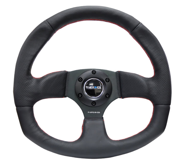 NRG Reinforced Steering Wheel (320mm Horizontal / 330mm Vertical) Leather w/Red Stitching.