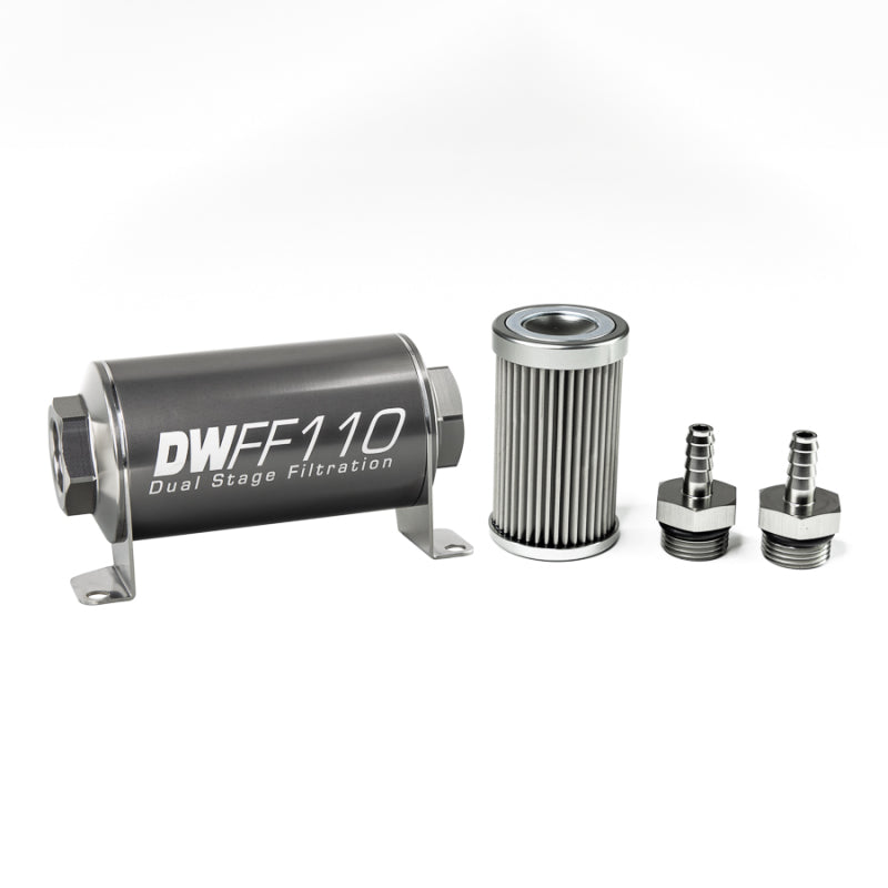 DeatschWerks Stainless Steel 5/16in 10 Micron Universal Inline Fuel Filter Housing Kit (110mm).