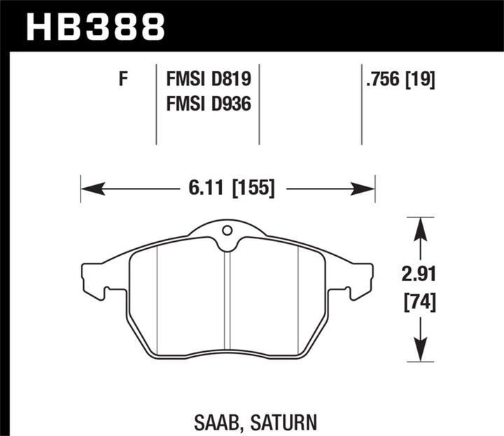 Hawk 99-02 Saab 9-3/99-04 Saab 9-5 D819 HPS Street Front Brake Pads.