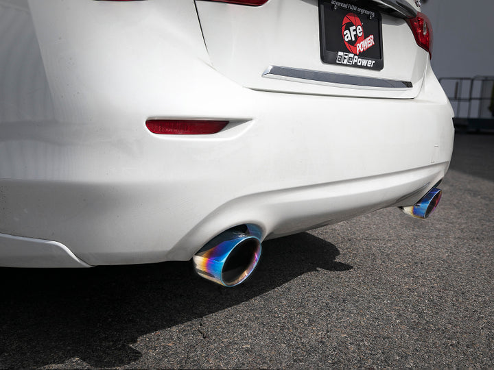 aFe Takeda 2.5in 304 SS Cat-Back Exhaust System w/ Blue Flame Tips 16-18 Infiniti Q50 V6-3.0L (tt).