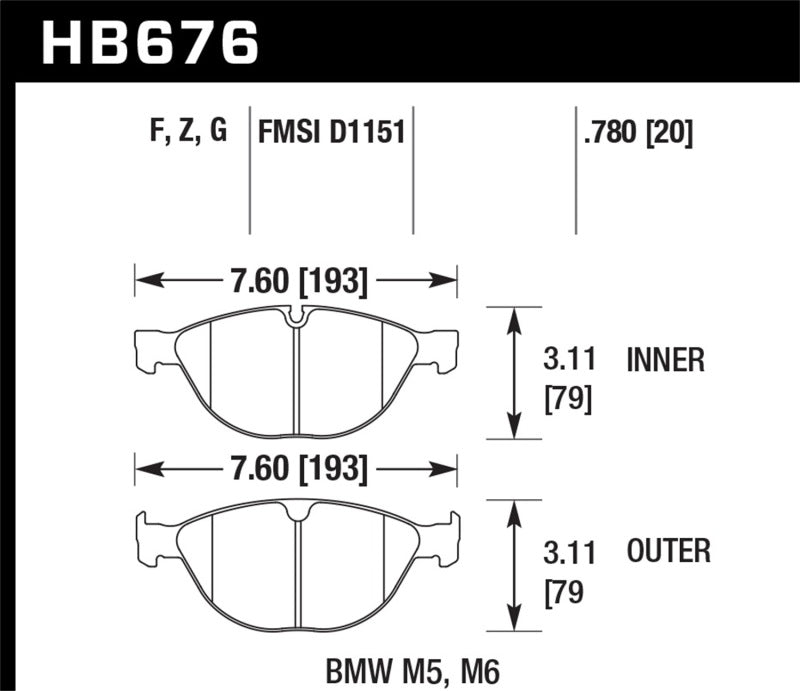 Hawk 06-10 BMW M5/M6 Perf Ceramic Street Front Brake Pads.