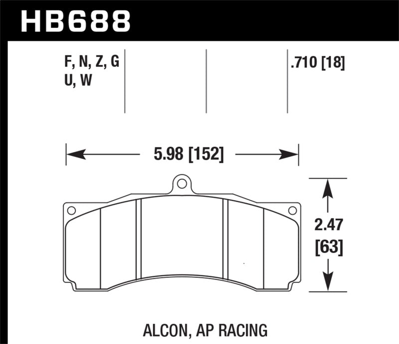 Hawk AP Racing/Alcon Performance Ceramic Racing Front Brake Pads w/0.710in Thickness.