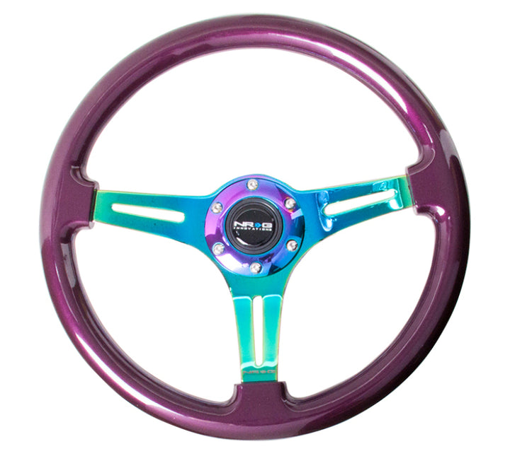 NRG Classic Wood Grain Steering Wheel (350mm) Purple Pearl Paint w/Neochrome 3-Spoke Center.